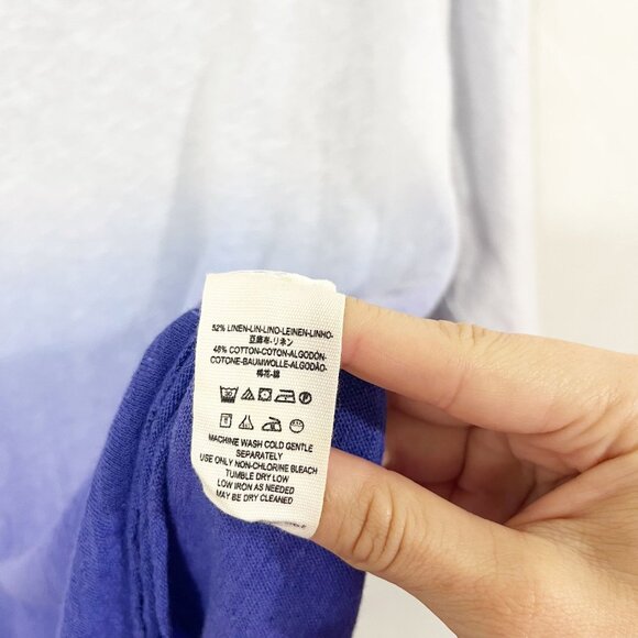 Free People We the Free Blue Ombre Linen Slouchy Tee - Size Small - Picture 5 of 6